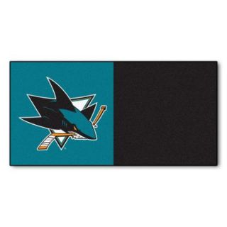 FANMATS NHL   San Jose Sharks Teal and Black Pattern 18 in. x 18 in. Carpet Tile (20 Tiles/Case) 10678