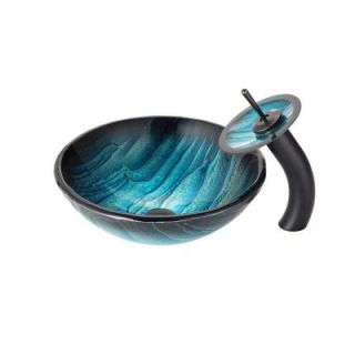 KRAUS Ladon Glass Vessel Sink in Multicolor and Waterfall Faucet in Oil Rubbed Bronze C GV 399 19mm 10ORB