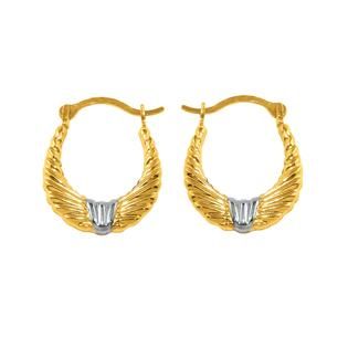 Pinched Oval Hoop Earrings 10K Yellow white Gold.