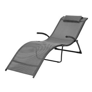 CorLiving Riverside Folding Reclined Lounger in Black and Silver Grey