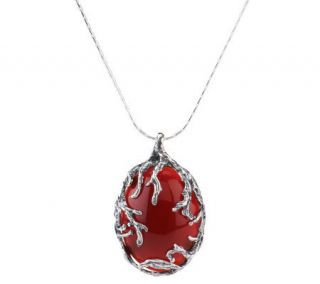 As Is Or Paz Sterling Carnelian Textured Pendant w/Chain —