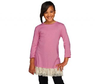 LOGO Littles by Lori Goldstein 3/4 Sleeve Knit Top with Lace Trim —