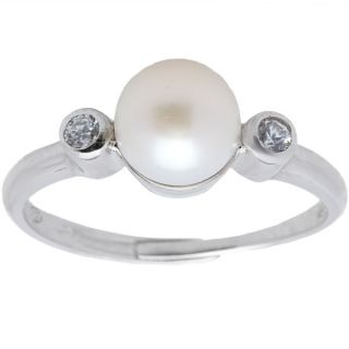 Kele & Cos Pearl and CZ and .925 Sterling Silver Ring. Adjustable at