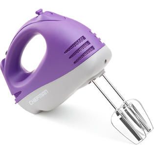 CHEFMAN Rubberized 6 Speed Hand Mixer with Bonus Dough Hooks   Purple