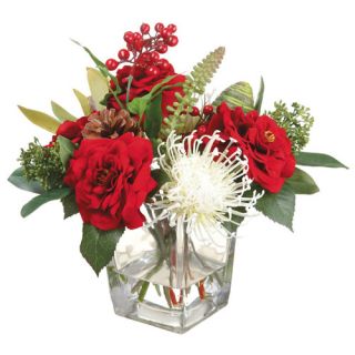 Rose/Protea/Skimmia in Glass Vase by Silk Flower Depot