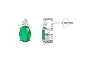 1.4ct. Vintage Inspired Oval Emerald and Diamond Basket Stud Earrings