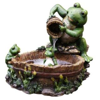 Alpine 10 in. Mother Frog Bathing Family Tabletop Fountain TT2508