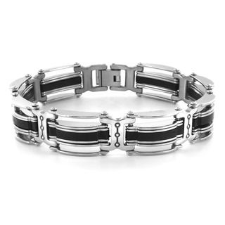 Crucible Blackplated Stainless Steel Striped Mens Bracelet