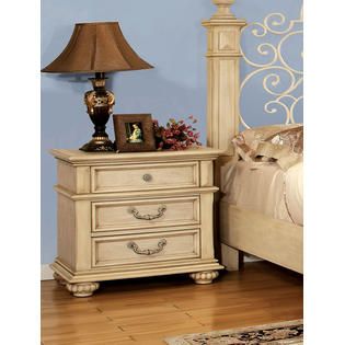 Furniture of America Pompine Antique White 3 Drawer Nightstand   Home