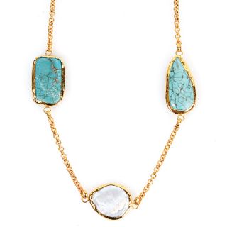 ELYA Goldplated Mother of Pearl and Compressed Turquoise Necklace