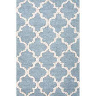 3.5' x 5.5' Blue Gray and Snow White Modern Miami Hand Tufted Wool Area Throw Rug