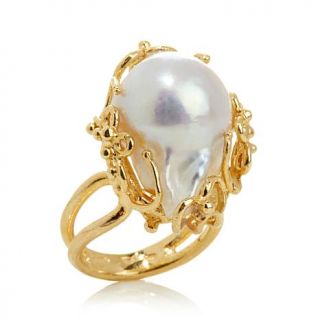 Dea 25x13mm Cultured Freshwater Pearl and CZ Floral Gold Plated Sterling Silver   7871852