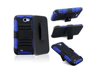 Insten Blue Skin / Black Hard Hybrid Holster with Stand+ Case + Privacy Screen Protector Compatible with Samsung Galaxy Note II N7100