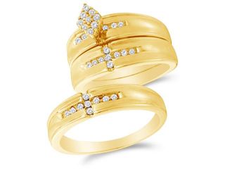 14K Yellow Gold Diamond Trio 3 Ring His & Hers Set   Marquise Shape Center Setting w/ Channel Set Round Diamonds   (.36 cttw, G H, SI2)   SEE "OVERVIEW" TO CHOOSE BOTH SIZES