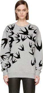 McQ Alexander McQueen: Grey & Black Velvet Flocked Swallow Sweatshirt