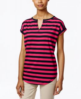 American Living Striped Split Neck Top, Only at   Tops   Women