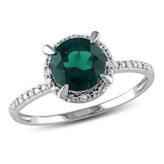 10K White Gold 1.19ct Created Emerald Solitaire and White Diamond Band Ring   7803971