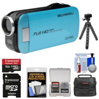 Bell & Howell Slice2 DV7HD 1080p HD Slim Video Camera Camcorder (Blue) with 16GB Card + Case + Flex Tripod + Kit