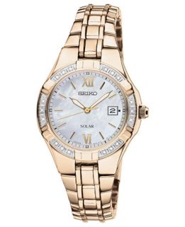 Seiko Watch, Womens Solar Diamond Accent Gold Tone Stainless Steel