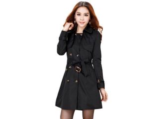 KMFEIL Korean Lady Slim Windbreaker Double Breasted Long Coat Jacket Outerwear