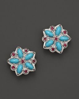 Paul Morelli Applique Stud Earrings with Turquoise and Red Spinel