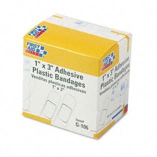 First Aid Only Plastic Adhesive Bandages,1 x 3, 100 per Box   Office