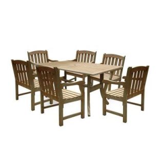 Vifah Renaissance Acacia 7 Piece Patio Dining Set with 35 in. W Table and Arched Slat Back Armchairs V1300SET7