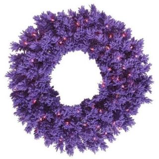 24" Pre Lit Flocked Purple Pine Artificial Christmas Wreath   Purple Lights