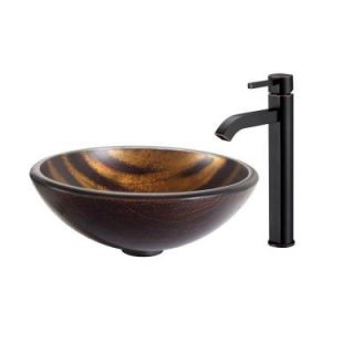 KRAUS Bastet Glass Vessel Sink in Multicolor and Ramus Faucet in Oil Rubbed Bronze C GV 695 19mm 1007ORB