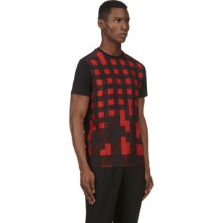Neil Barrett Black & Red Check Print Viscose T Shirt