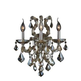 Worldwide Lighting Lyre Collection 3 Light Chrome and Golden Teak Crystal Sconce W23116C15 GT