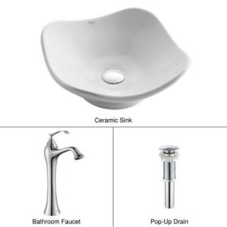 KRAUS Tulip Vessel Sink in White with Ventus Faucet in Chrome C KCV 135 15000CH