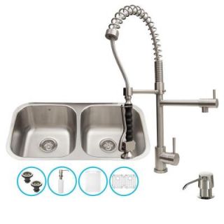 Vigo All in One Undermount Stainless Steel 32 in. Double Bowl Kitchen Sink in Stainless Steel VG15337