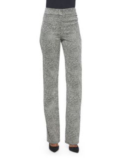 Lela Rose Textured Jacquard Pants, Black/Ivory