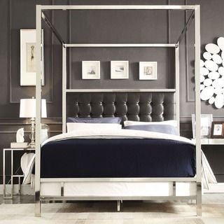 INSPIRE Q Solivita Canopy Button Tufted Metal Poster Bed  