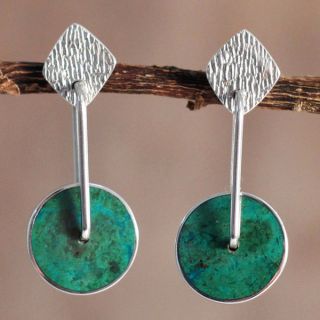 Sterling Silver Chrysocolla Opposites Attract Dangle Earrings (Peru