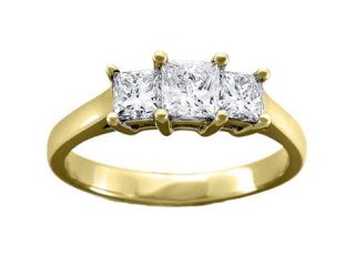 14K Yellow Gold 0.85 Carat Genuine 3 Stone Classic Princess Certified Diamond Engagement Ring Designed in France by Paris Jewelry