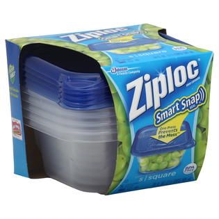 Ziploc Smart Snap Seal Containers and Lids, Square, Small, 2.5 Cups, 5