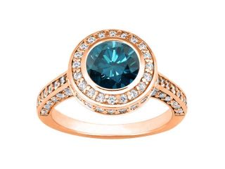 2.71 Ct Round Blue SI1/SI2 Diamond 14K Rose Gold Engagement Ring