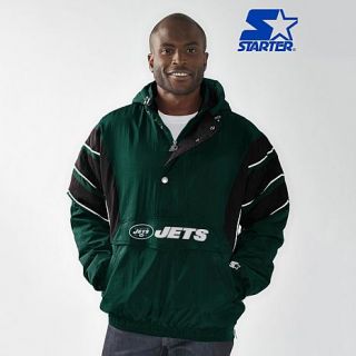 Officially Licensed NFL Starter Impact Varsity Satin Jacket with Hood   Jets   7757946