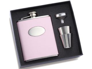 Aeropen International GFC 706 PK 6 oz. Pink Bonded Wrapped with Oval Convex Flask with 2 Stainless Steel Shooters and Funnel