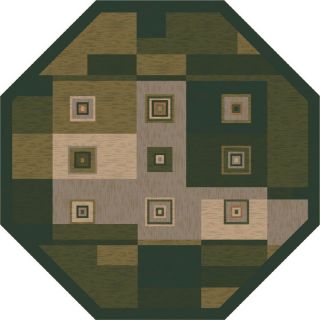 Milliken Bloques Octagonal Green Geometric Tufted Area Rug (Common: 8 ft x 8 ft; Actual: 7.58 ft x 7.58 ft)