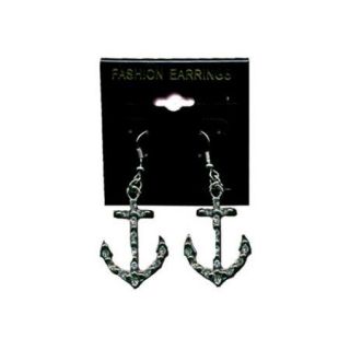 Silver Rhinestone Anchor Earrings