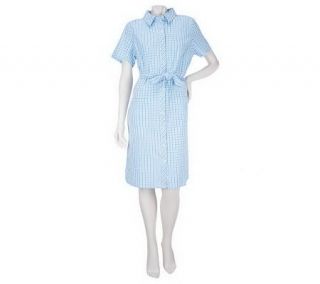 Denim & Co. PlaidSeersucker Short Sleeve Shirt Dress with Tie —