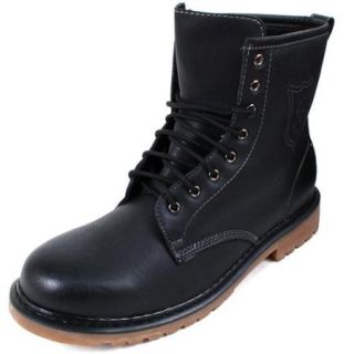 Mens Combat Work Boots Casual Lace up Pull on Lug Sole Military Ankle Shoes New Black Size 9.5