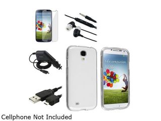 Insten Clear Hard Case + Clear Screen Protector + Charger + Cord + Black Headset Compatible with Samsung Galaxy S4 i9500