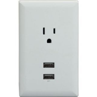 RCA 2.1 Amp 2 USB Combo Outlet Plate   White DISCONTINUED RCA WP2UWR