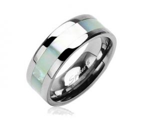Solid Titanium with Mother of Pearl Inlayed Carbide Band Ring,Ring Size   10