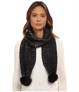 UGG Reversible Cardy Scarf w/ Fur Poms Black Multi