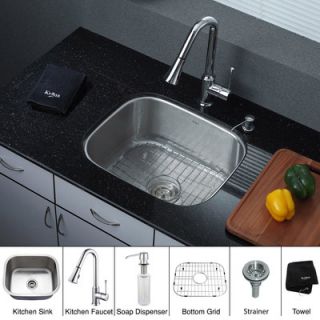 Kraus 20.75 x 17.75 Single Bowl Kitchen Sink with Faucet and Soap